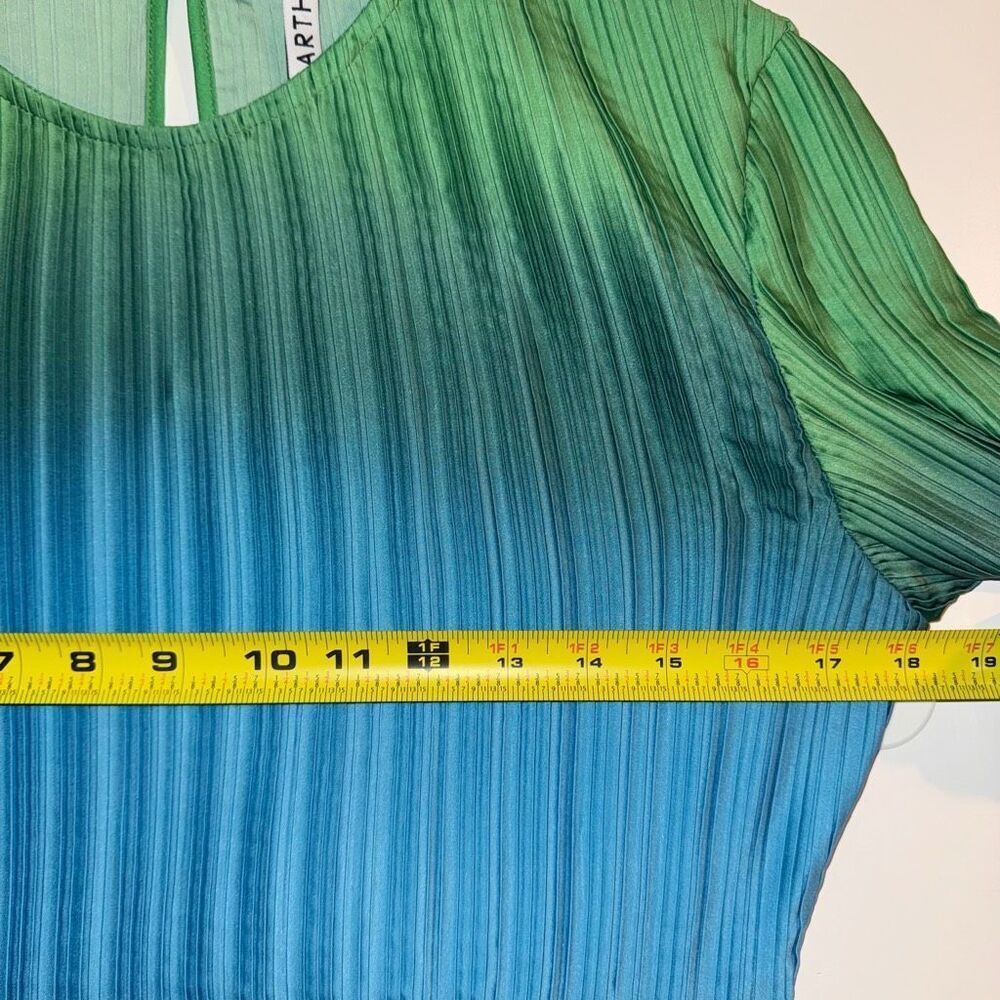 Arthur * Ribbed Pleated Midi Dress Ombré Blue Green Long Sleeve US 6 Free People - Picture 12 of 15